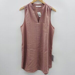 Lush Womens Size XS Sleeveless Shirt Dress V Neckline Patch Pocket Adobe Rose